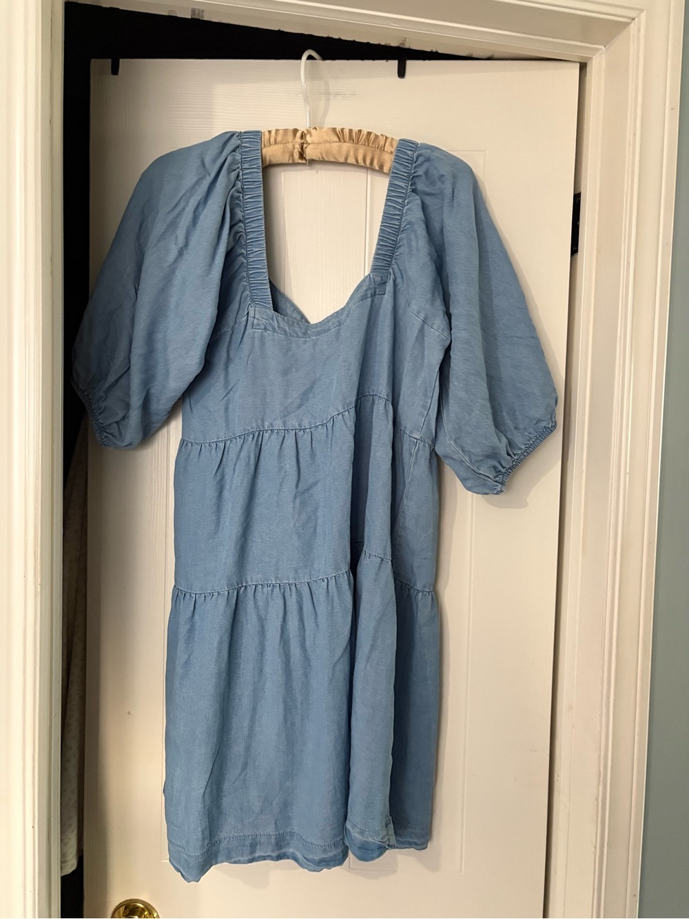 Madewell Light Blue Tiered Maxi Dress with Puff Sleeves
